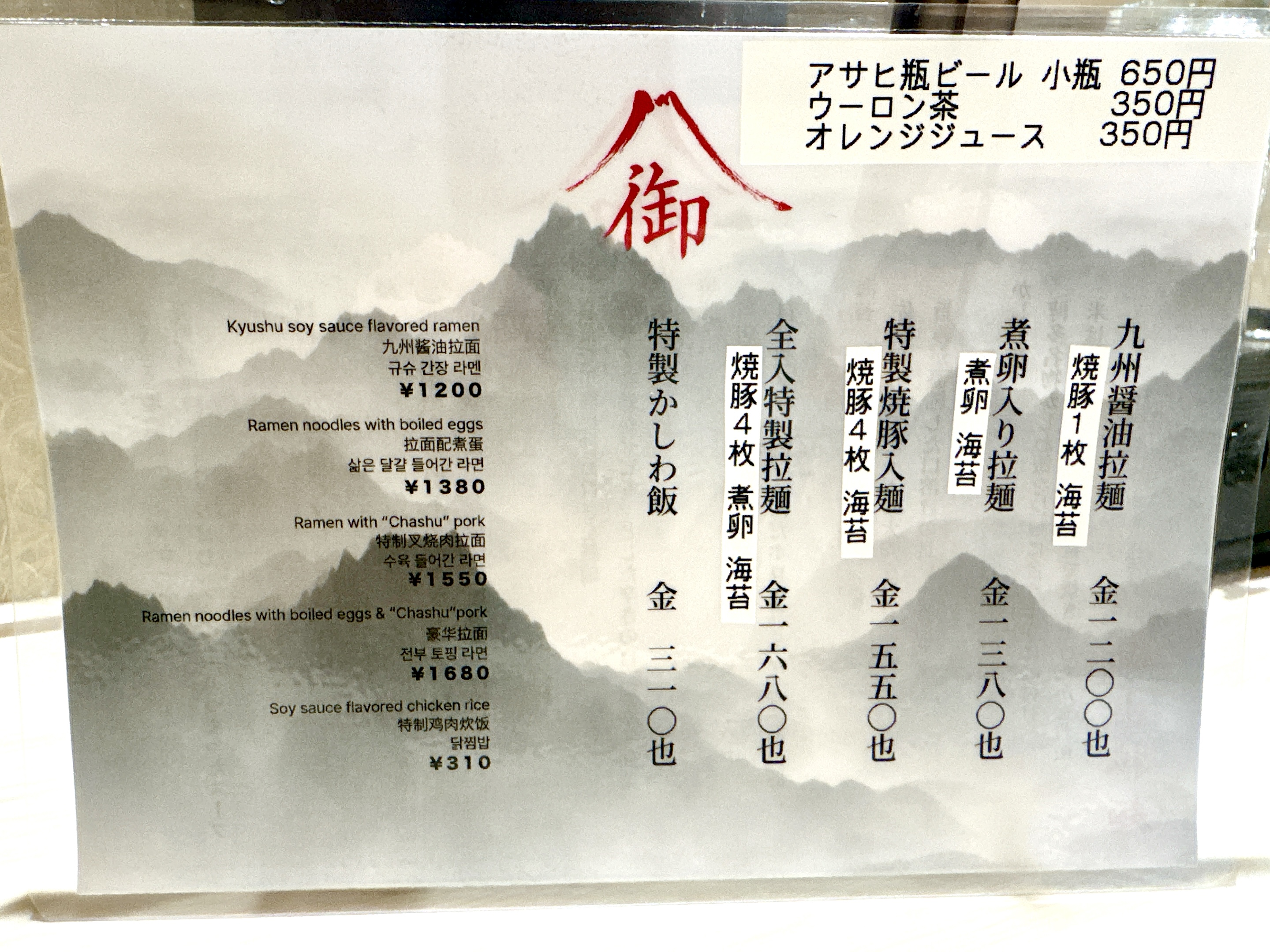 文字ベースメニュー表