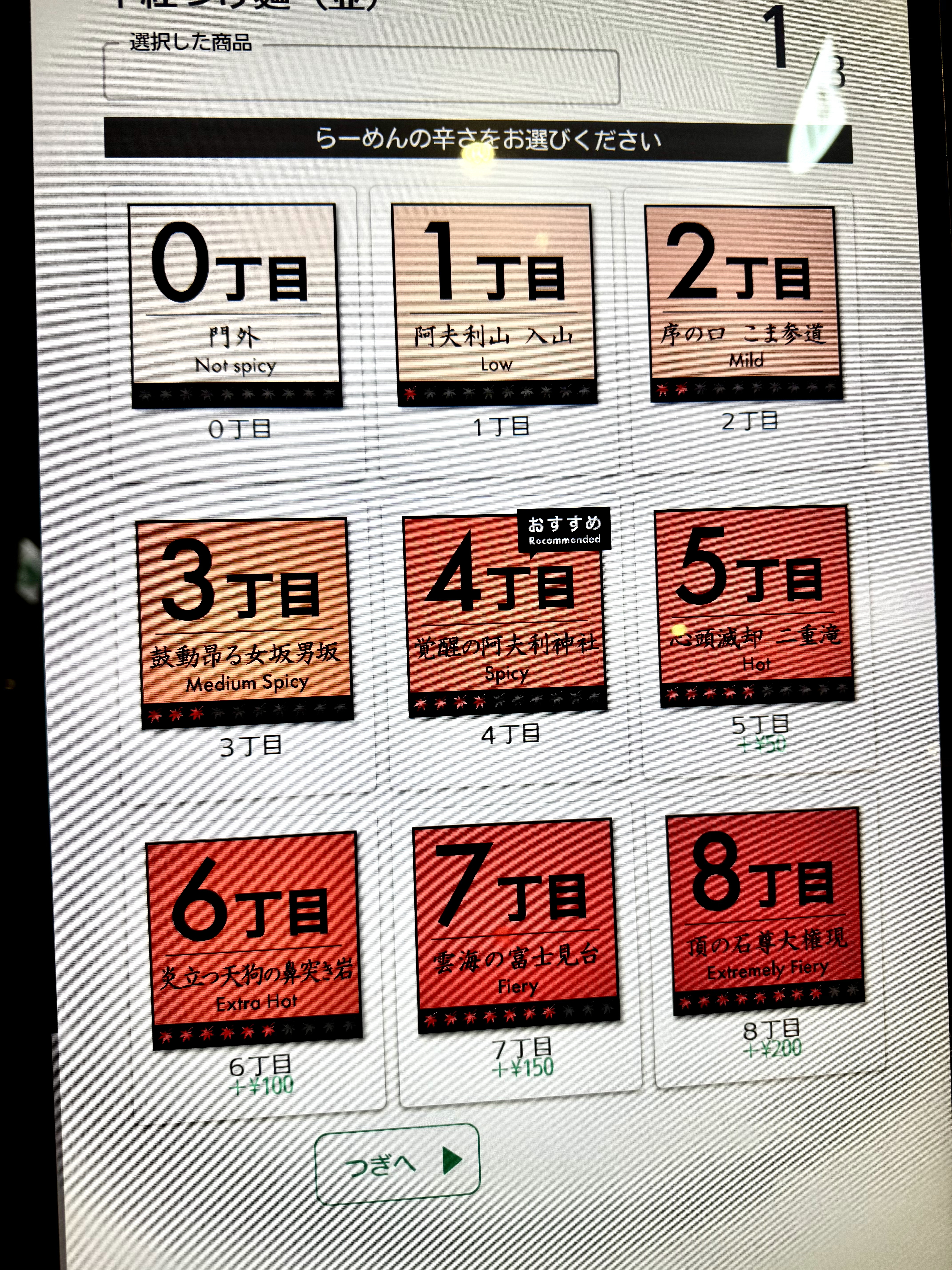 辛さ選択画面