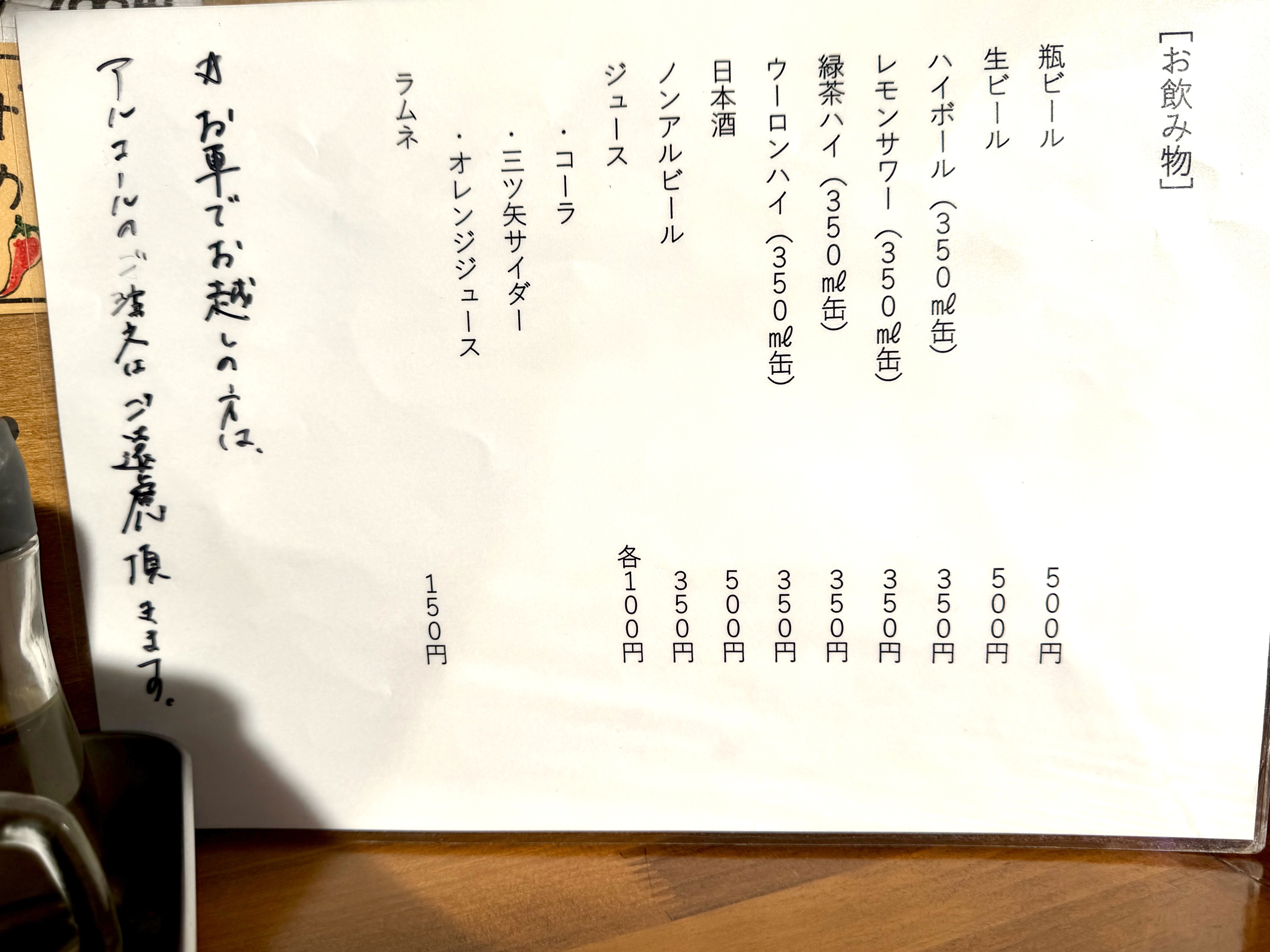 ドリンクメニュー