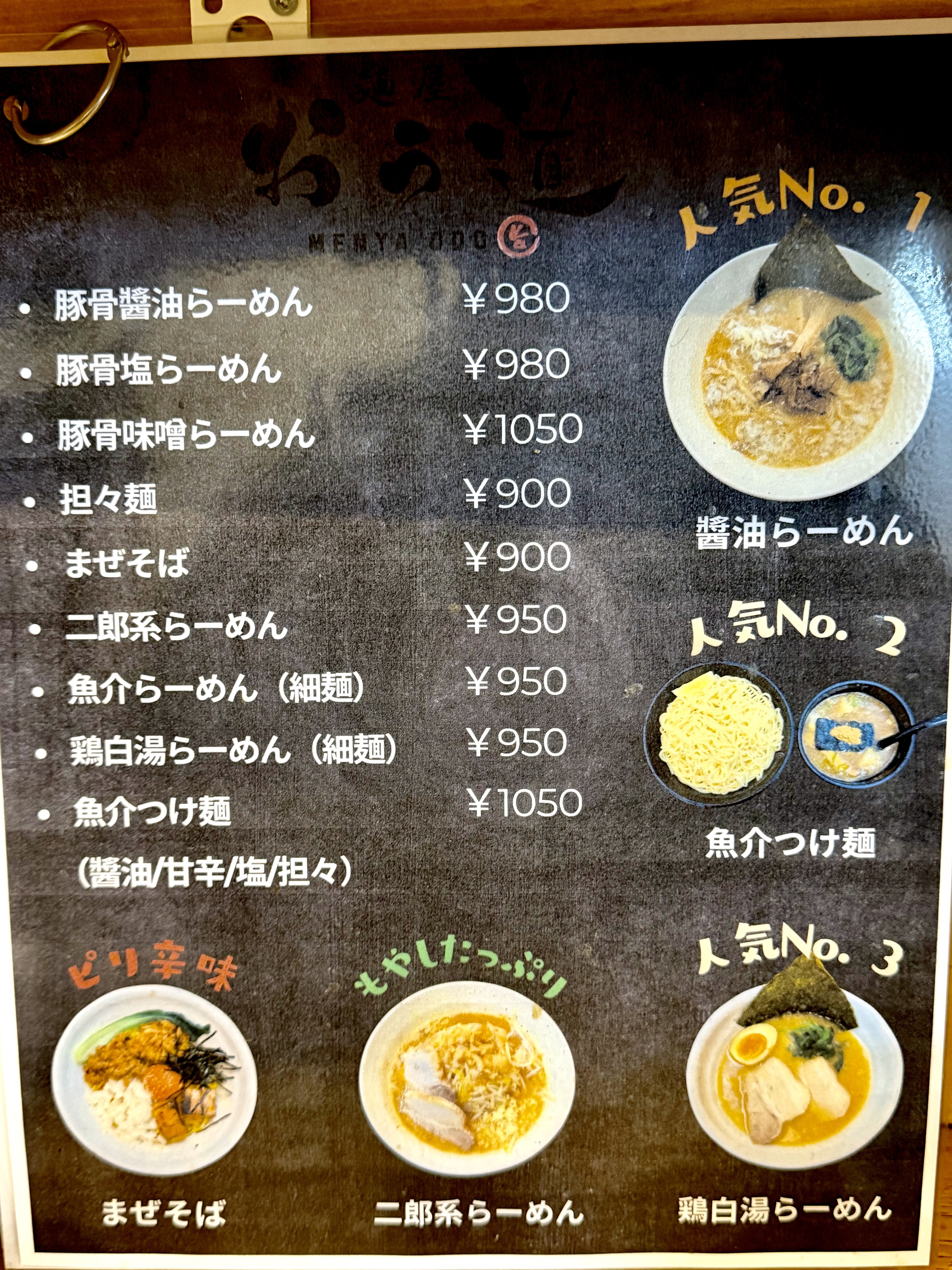 紙ベースのメニュー表