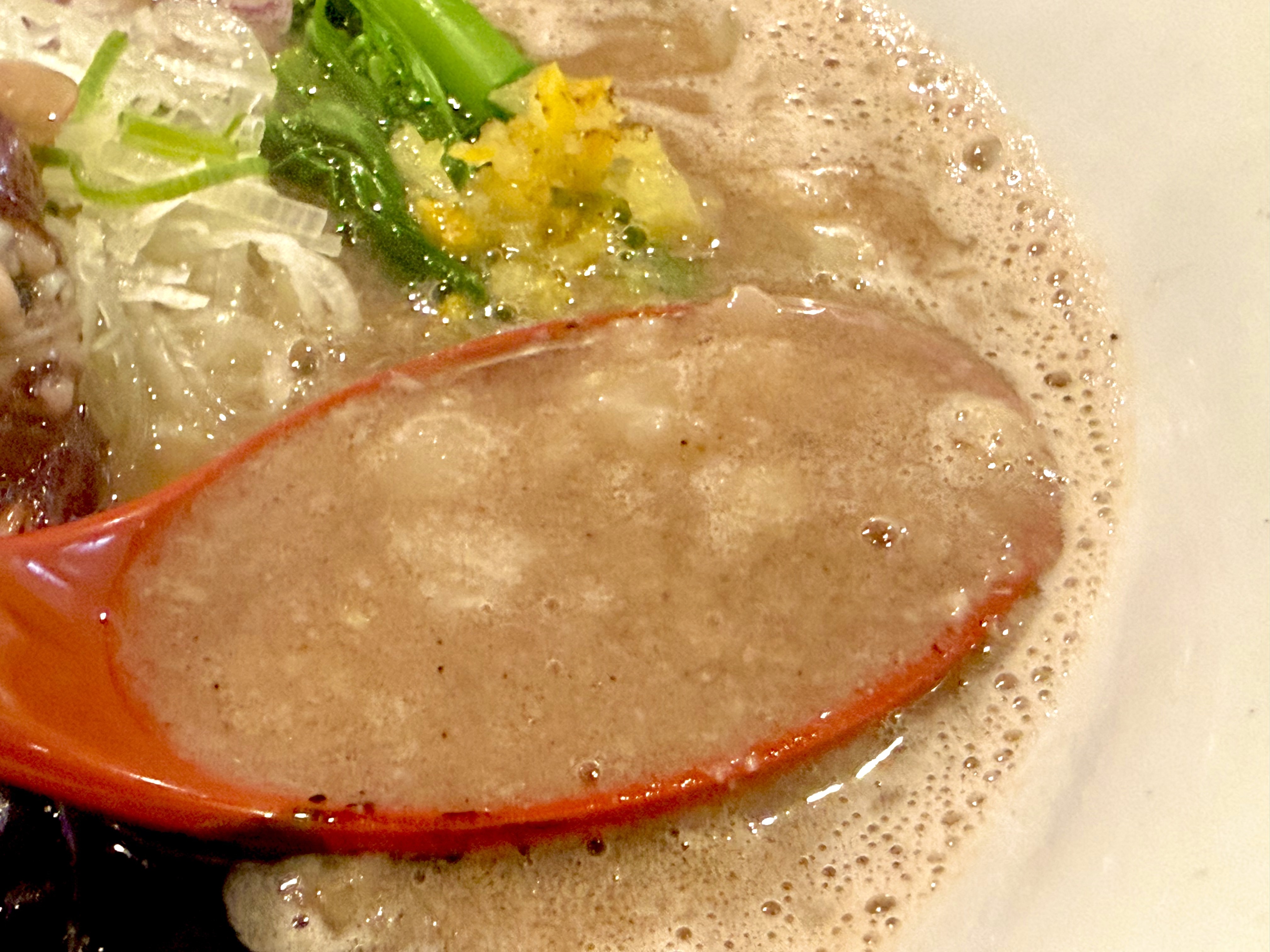 背脂浮く煮干しホタルイカスープ