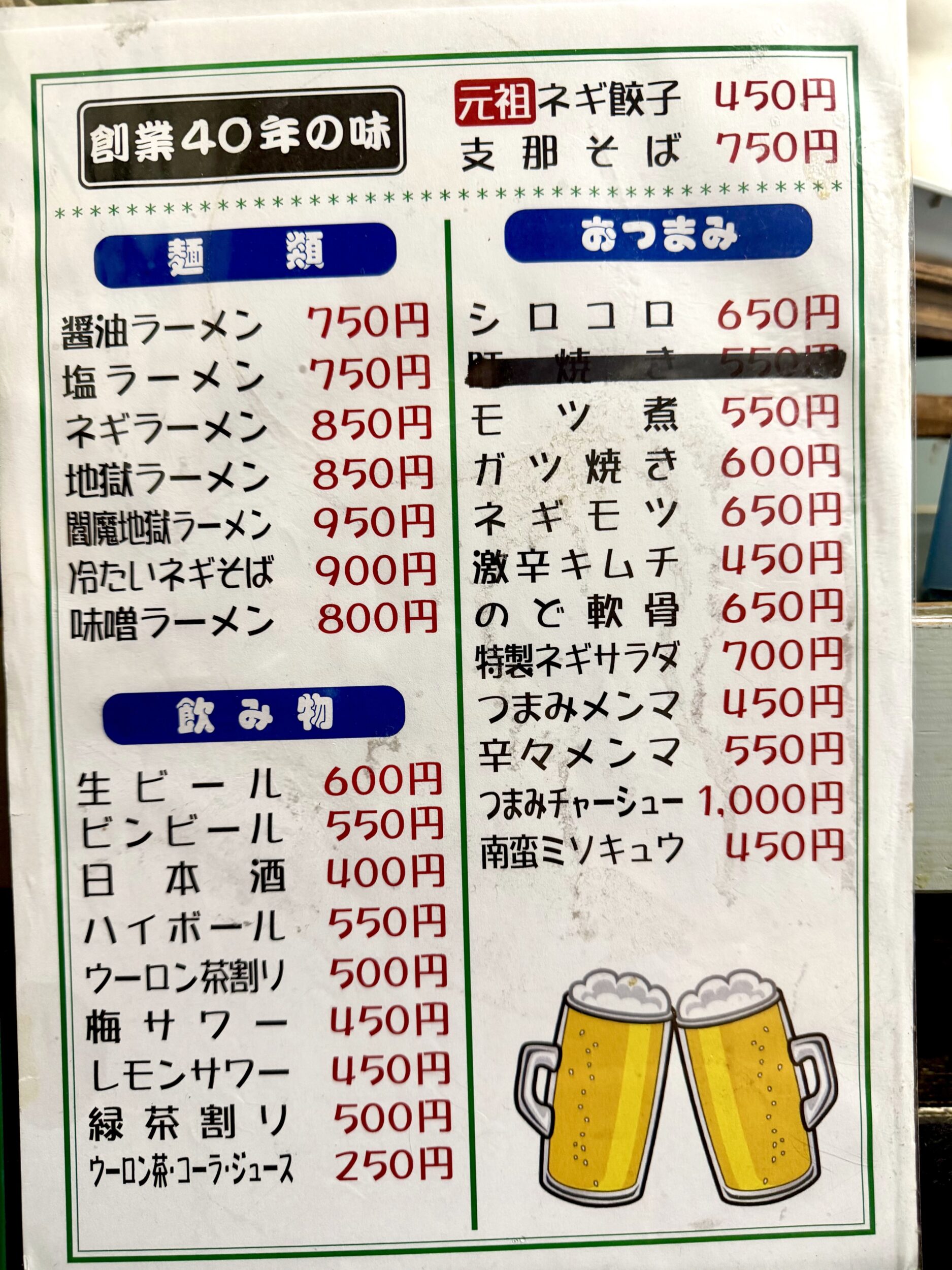 メニュー表