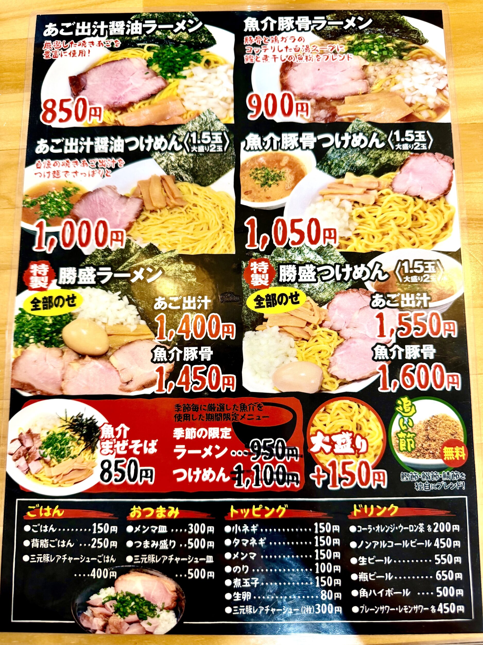 紙ベースメニュー